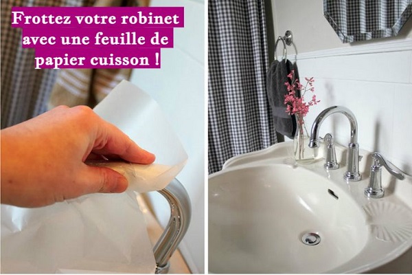 Frottez votre robinet avec une feuille de papier cuisson !