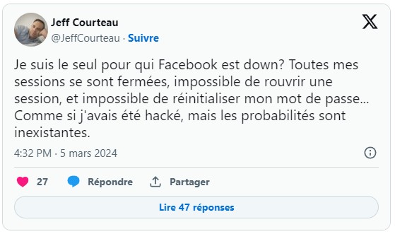 PANNE MONDIALE : FACEBOOK INSTAGRAM MESSENGER